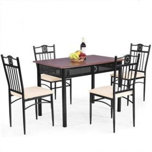 5-Piece Wood/Metal Dining Set with Cushions - Lot 262
