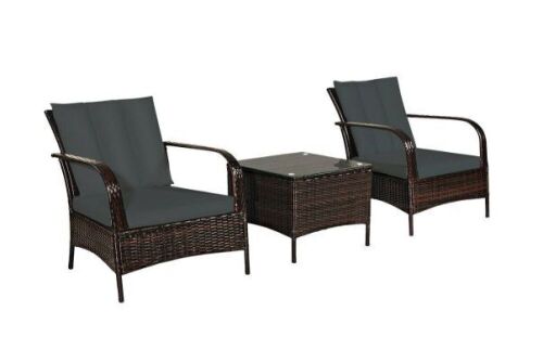 3-Piece Wicker Patio Conversation Set with Gray Cushions - Lot 281