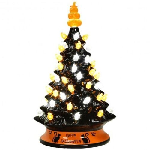 15" Pre-Lit Ceramic Hand-Painted Tabletop Halloween Tree - Lot 717
