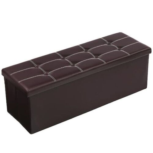 43" Brown Faux Leather Folding Storage Ottoman Bench - Lot 832