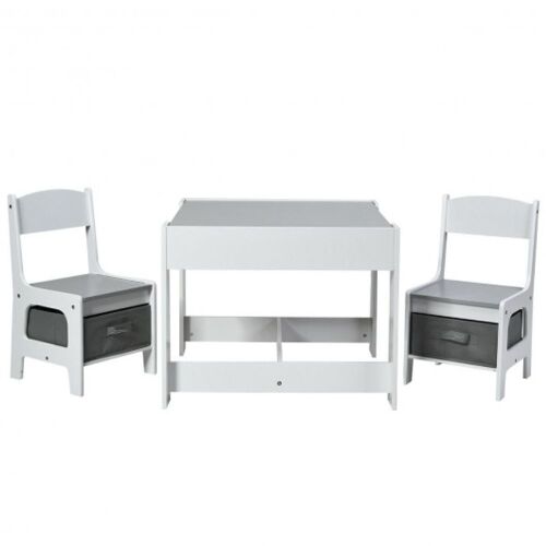 Kids Table and Chairs Set with Storage Boxes with Blackboard/Whiteboard Drawing Surfaces - Lot 868
