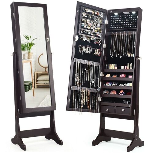 Lockable Mirrored Jewelry Cabinet With Stand And Led Lights - Brown - Lot 965