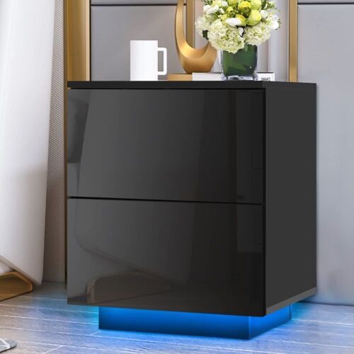 Modern High-Gloss Nightstand with LED Light - Lot 814
