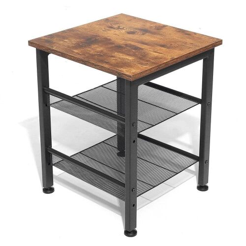 Industrial Steel/Wood Nightstand with Mesh Shelves - Lot 433