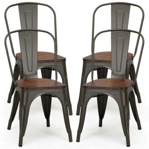 Set of (4) Stackable Tolix Style Metal/Wood Dining Chairs - Lot 736