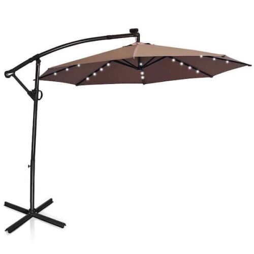 10' Rotating Solar-Powered LED Patio Offset Umbrella - Tan - Lot 273