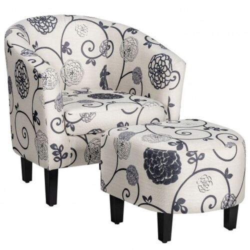 Modern Upholstered Accent Tub Chair and Ottoman Set  - Lot 257