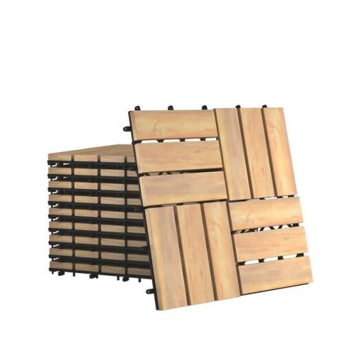 10-Piece 12"x12" Acacia Wood Interlocking Check Deck Tiles - Lot 781