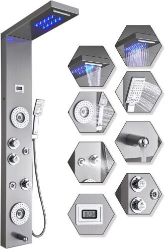 Stainless Steel Shower Panel Tower System with LED Rainfall - Lot 762