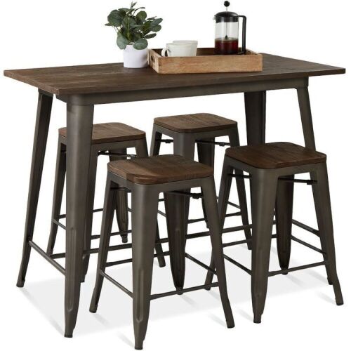 5-Piece Counter Height Dining Set w/ 4 Backless Stools, 330lb Capacity - Lot 39