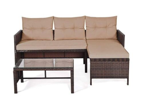 3-Pieces Rattan Wicker Outdoor Patio Sectional Conversation Set  - Lot 219