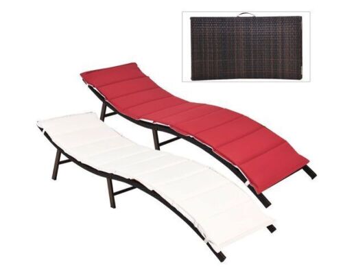 Brown Rattan Outdoor Lounge Chairs with Red or Beige Reversible Cushions - Lot 289