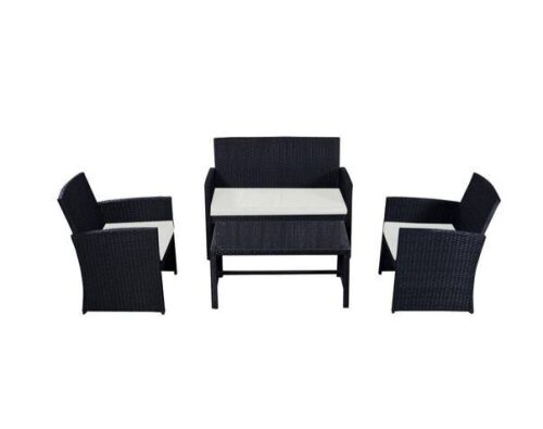 4-Piece Rattan Patio Conversation Set with Beige Cushion - Lot 180