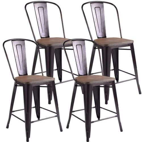Set of 4 Rustic Metal Wood Bar Chairs - Lot 204
