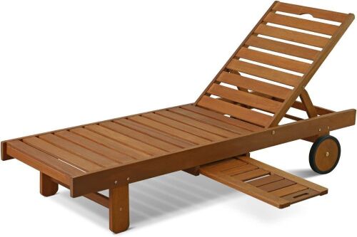 Furinno Tioman Hardwood Patio Sun Lounger with Tray - Lot 28