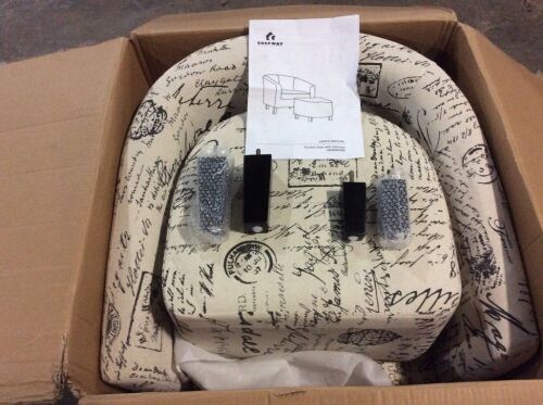 Beige Barrel Modern Accent Tub Upholstered Chair French Print with Ottoman - Each Missing 2 Legs - Lot 165
