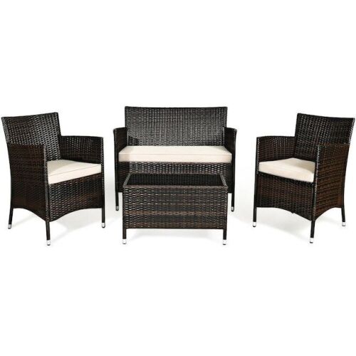 4-Piece Rattan Patio Conversation Set with Cushions - Lot 199