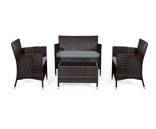 4-Piece Wicker Patio Conversation Set with Gray Cushions - Lot 212