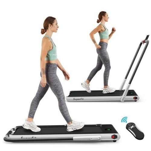 2.25HP 2-in-1 Folding Under Desk Treadmill w/Speaker Controller APP, Silver - Lot 82