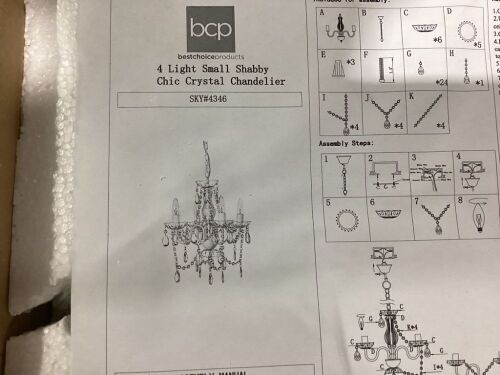 4 Light Small Shabby Chic Crystal Chandelier  - Lot 827