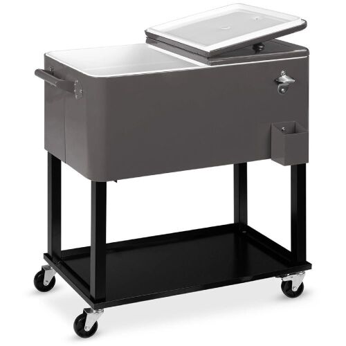 Portable 80qt Rolling Cooler Cart with Bottle Opener and Catch Tray - Lot 614