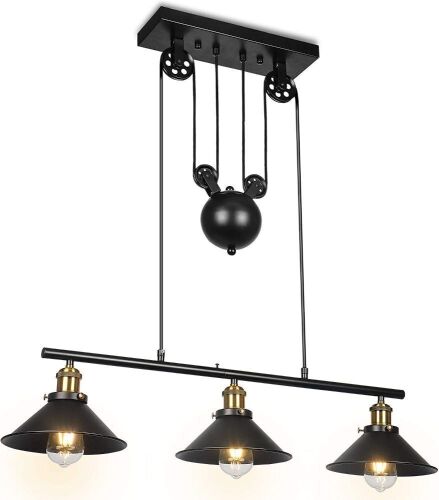 KingSo Three-Light Pulley Pendant Light Fixture  - Lot 1077