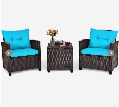 3-Piece Rattan Patio Conversation Set with Cushions, Appears New - Lot 22
