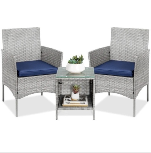 3-Piece Outdoor Patio Wicker Bistro Set w/ Side Storage Table, Appears New - Lot 139