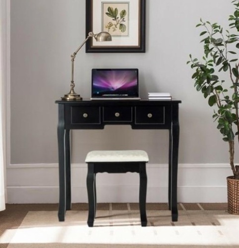 5 Drawers Vanity Table Stool Set With 12-Led Bulbs-Black, Appears New - Lot 185