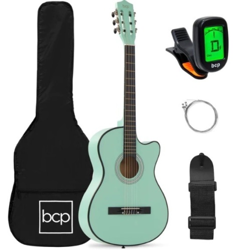 Beginner Acoustic Cutaway Guitar Set w/ Case, Strap, Capo - 38in, Appears New - Lot 219