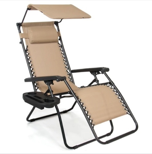Folding Zero Gravity Recliner Patio Lounge Chair w/ Canopy, Side Tray, Appears New - Lot 254