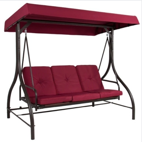 3-Seat Outdoor Canopy Swing Glider Furniture w/ Converting Flatbed Backrest, Appears New/Box Damaged - Lot 57