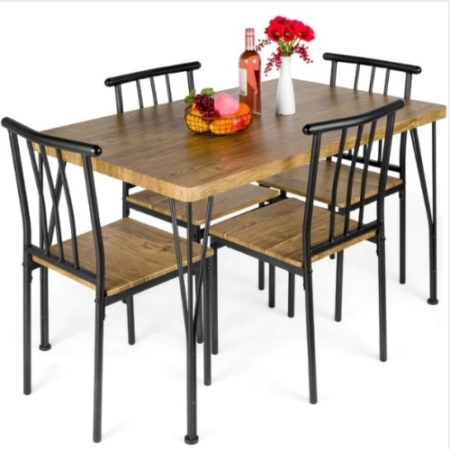 5-Piece Modern Metal and Wood Dining Table Furniture Set w/ 4 Chairs, Appears New/Box Damaged - Lot 34