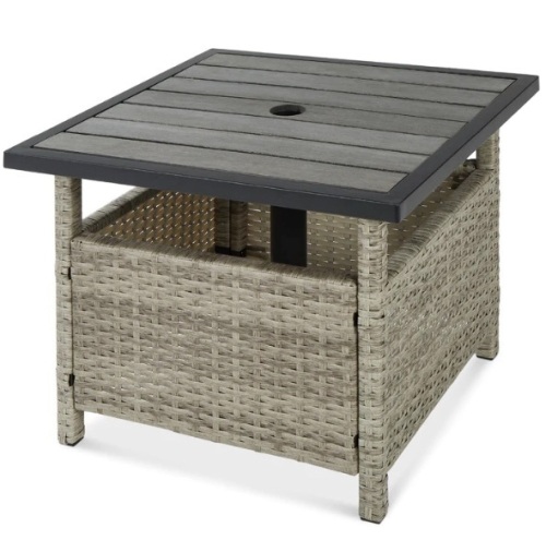 Outdoor Wicker Patio Side Table Accent Furniture w/ Umbrella Hole, Appears New - Lot 6073