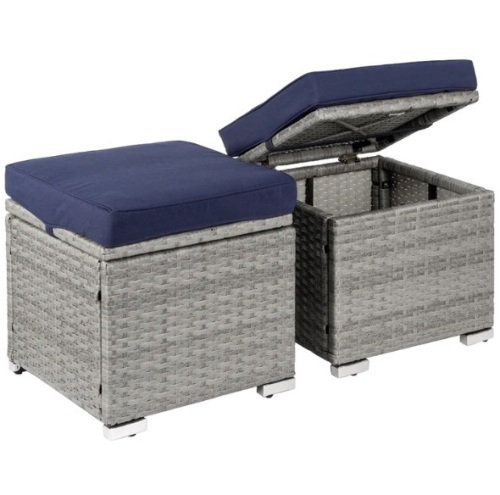 Set of 2 Wicker Ottomans, Multipurpose w/ Removable Cushions, Steel Frame, Appears New - Lot 164