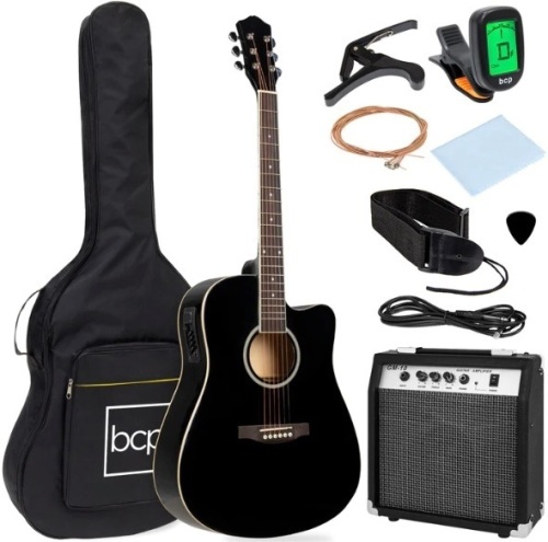 Beginner Acoustic Electric Cutaway Guitar Set w/ Case, Strap - 41in, Appears New - Lot 165