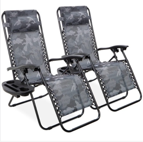 Set of 2 Adjustable Zero Gravity Patio Chair Recliners w/ Cup Holders, Appears New/Box Damaged - Lot 241