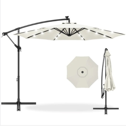 Solar LED Offset Hanging Patio Umbrella w/ Crank Tilt Adjustment - 10ft, Ecommerce Return/Box Damaged - Lot 332