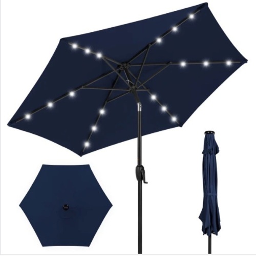Outdoor Solar Patio Umbrella w/ Push Button Tilt, Crank Lift - 7.5ft, Appears New - Lot 130