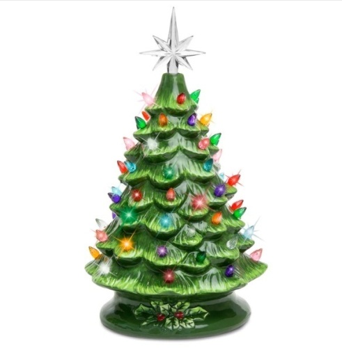 15in Pre-Lit Hand-Painted Ceramic Tabletop Christmas Tree w/ 64 Lights, Appears New - Lot 102