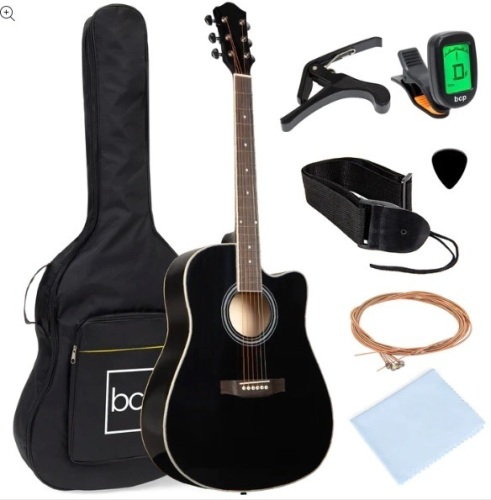 Full Size Beginner Acoustic Guitar Set with Case, Strap, Capo - 41in, Appears New - Lot 224