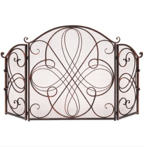 3-Panel Wrought Iron Metal Fireplace Screen Cover w/ Scroll Design - 55x33in, Appears New - Lot 225