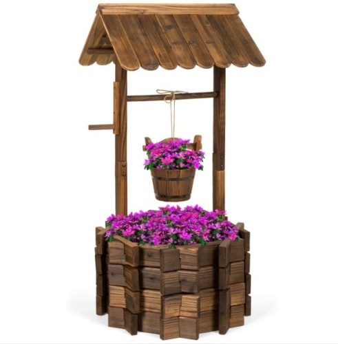 Rustic Wooden Wishing Well Planter Yard Decoration w/ Hanging Bucket, Appears New - Lot 239