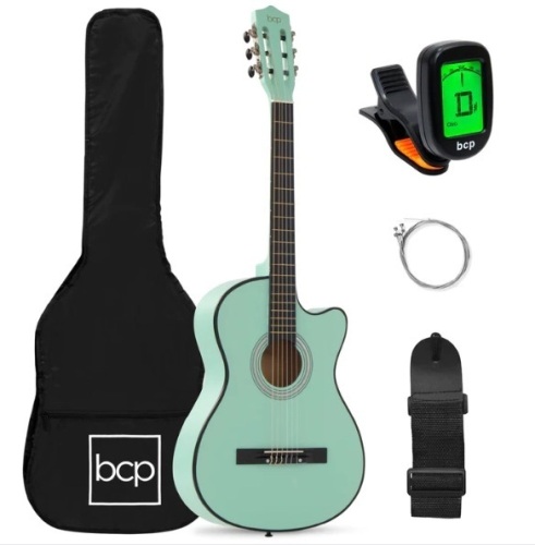 Beginner Acoustic Cutaway Guitar Set w/ Case, Strap, Capo - 38in, Appears New - Lot 240