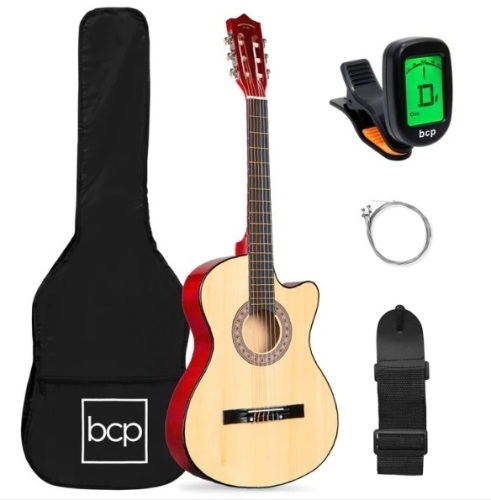 Beginner Acoustic Cutaway Guitar Set w/ Case, Strap, Capo - 38in, Appears New - Lot 232