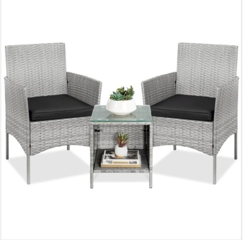 3-Piece Outdoor Patio Wicker Bistro Set w/ Side Storage Table, Appears New - Lot 373