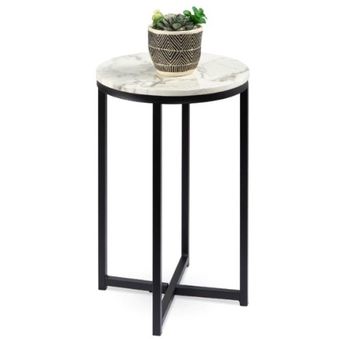 Round Coffee Side Table w/ Faux Marble Top, Metal Frame - 16in, Ecommerce Return - Lot 120