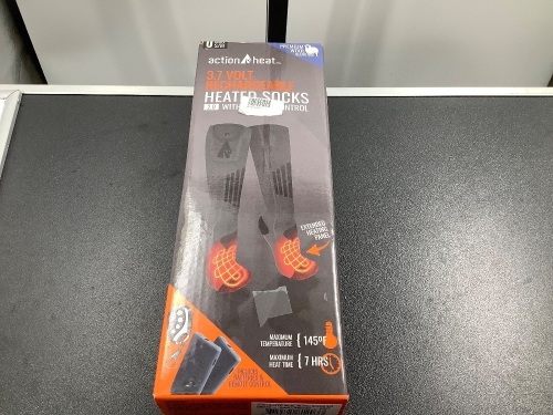 Action Heat 3.7 Volt Rechargeable Heated Socks, Untested, Ecommerce Return - Lot 421