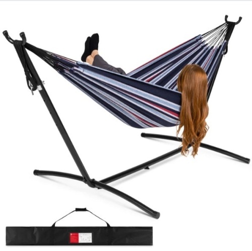 2-Person Brazilian-Style Double Hammock w/ Carrying Bag and Steel Stand, Ecommerce Return/Box Damaged - Lot 376