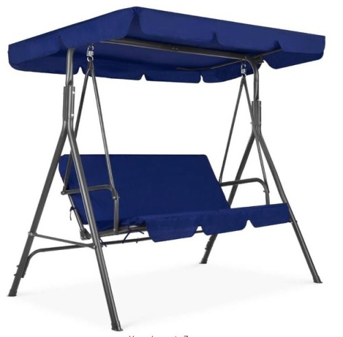 2-Person Metal Patio Swing with Blue Cushion, Appears New - Lot 325